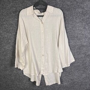 Meo Meli Italy Linen Button Down Shirt Top Back Button Detail size‎ Large